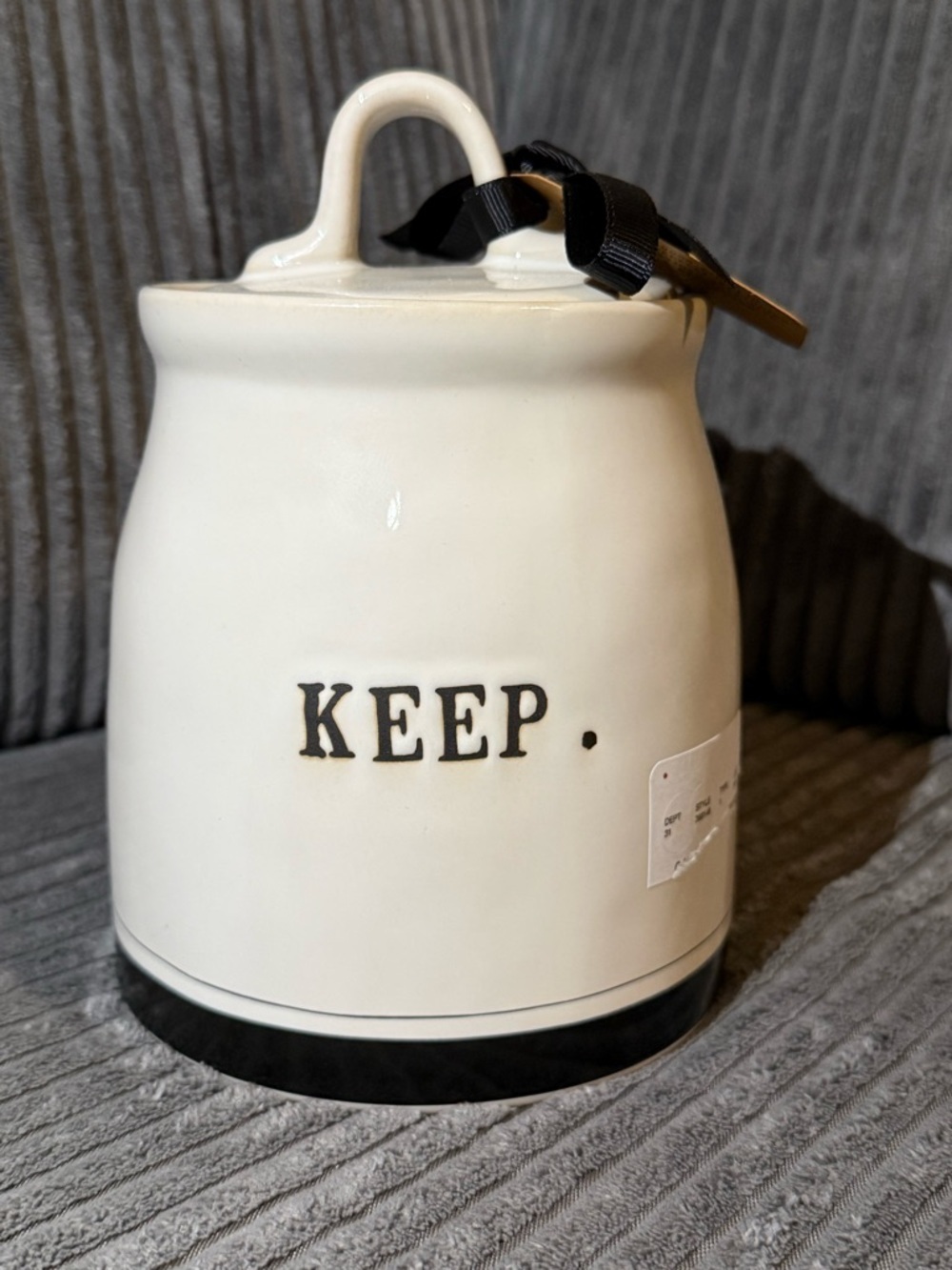 Rae Dunn White & Black Ceramic KEEP. Storage Jar with Lid- NWT- Farmhouse Decor